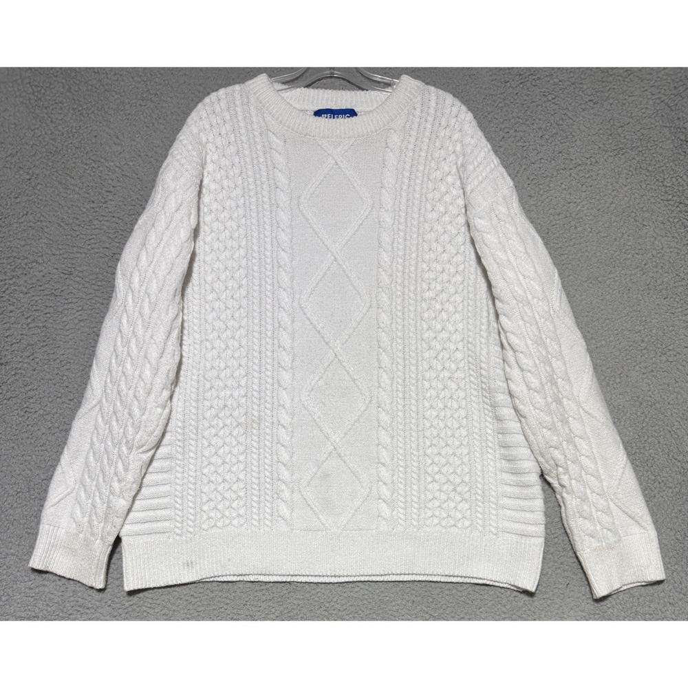 Aelfric Eden Cream Color Thick Cable Knit Sweater Fishermans Womens 2XL